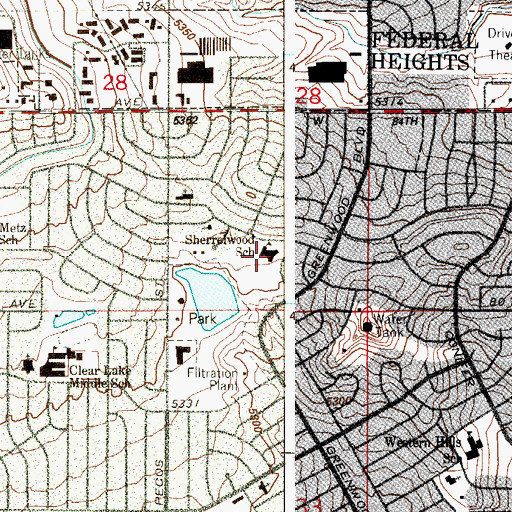 Topographic Map of Sherrelwood Elementary School, CO