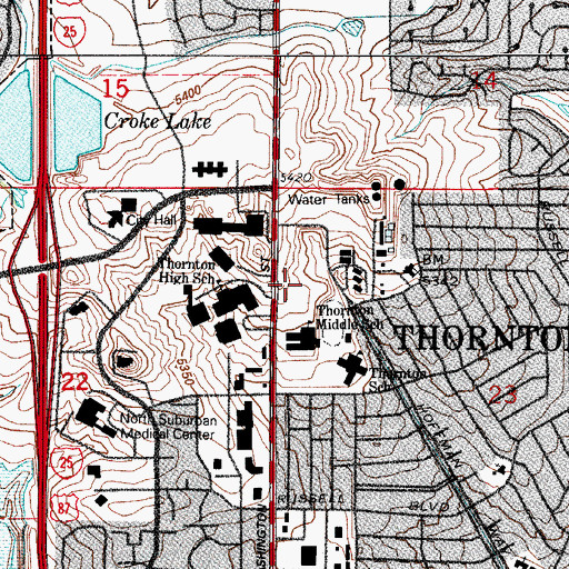 Topographic Map of Thornton Middle School, CO