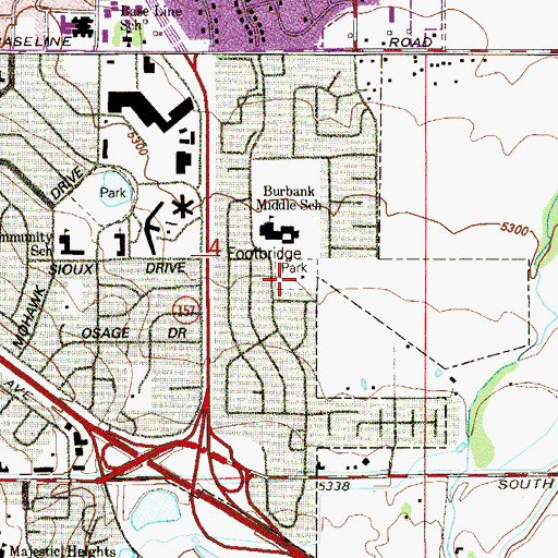 Topographic Map of Footbridge Park, CO