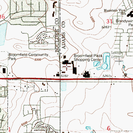 Topographic Map of Broomfield Plaza Shopping Center, CO
