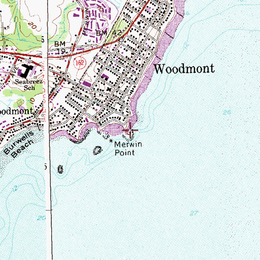 Topographic Map of Merwin Point, CT