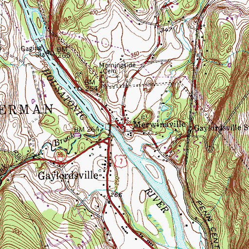 Topographic Map of Merwinsville, CT
