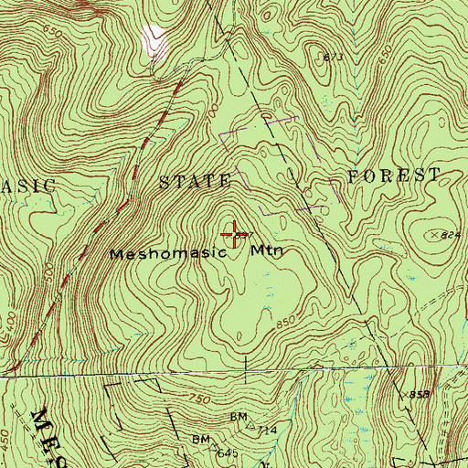 Topographic Map of Meshomasic Mountain, CT