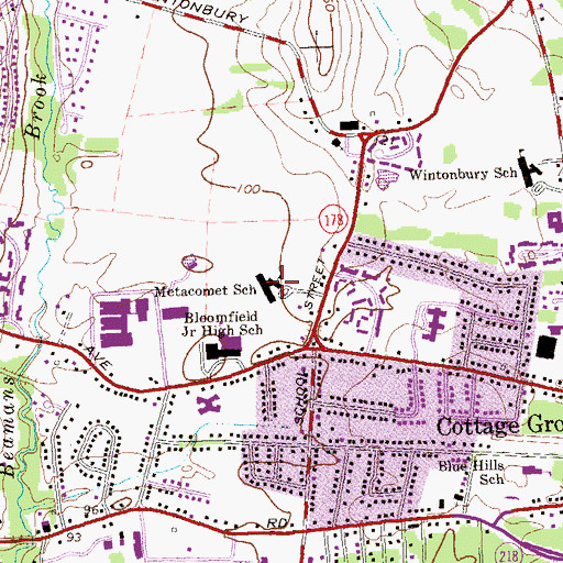 Topographic Map of Metacomet Elementary School, CT