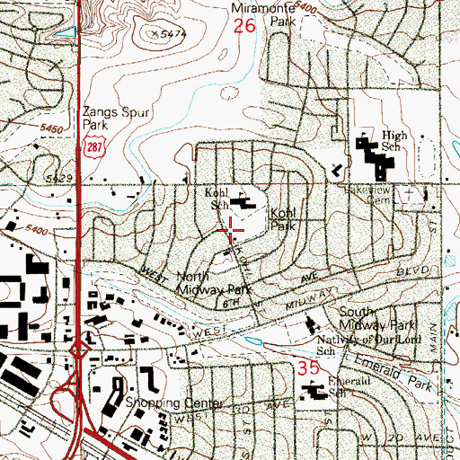 Topographic Map of Kohl Park, CO