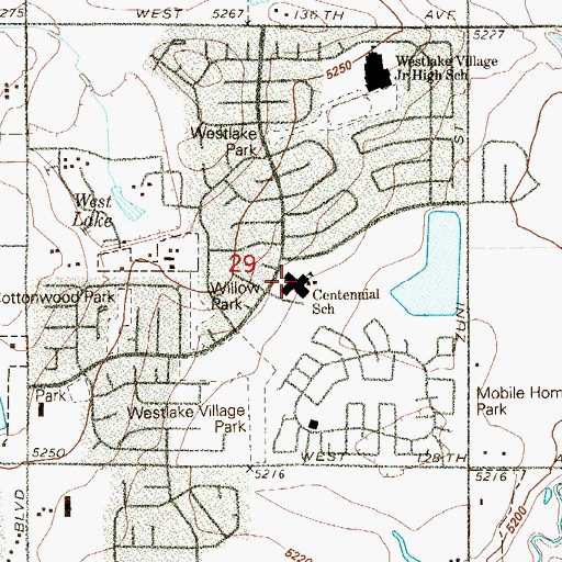 Topographic Map of Centennial Elementary School, CO