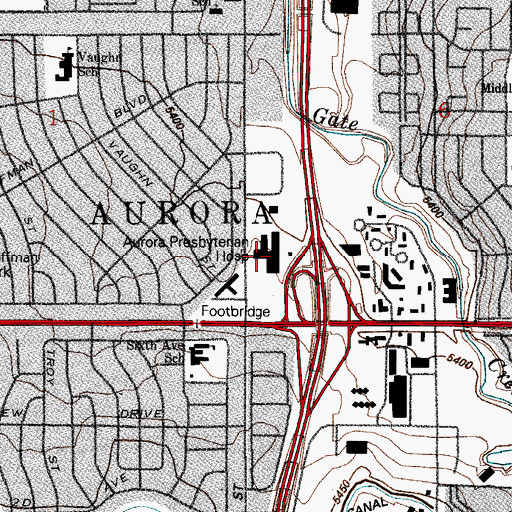 Topographic Map of Aurora Presbyterian Hospital, CO