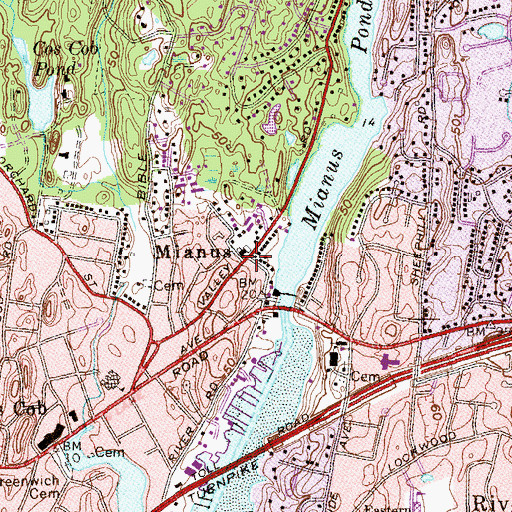 Topographic Map of Mianus, CT