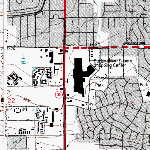 Topographic Map of Buckingham Square Shopping Center, CO