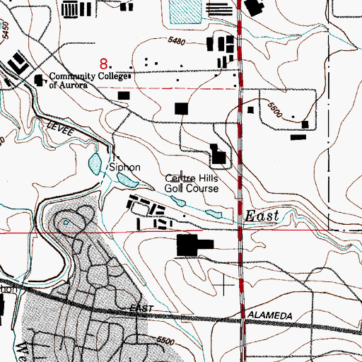 Topographic Map of Centre Hills Golf Course, CO
