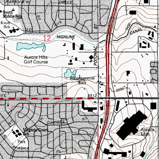 Topographic Map of Bicentennial Park, CO
