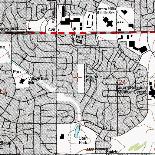 Topographic Map of Peoria Hills Park, CO