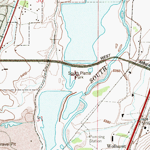 Topographic Map of South Platte Park, CO