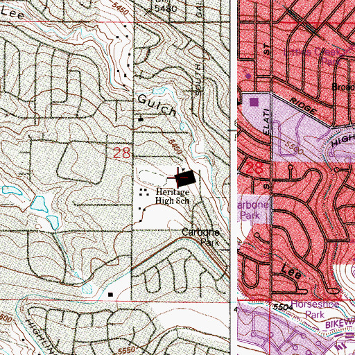 Topographic Map of Heritage High School, CO
