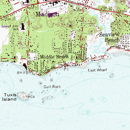 Topographic Map of Middle Beach, CT