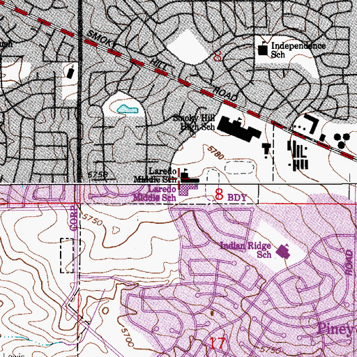Topographic Map of Laredo Middle School, CO