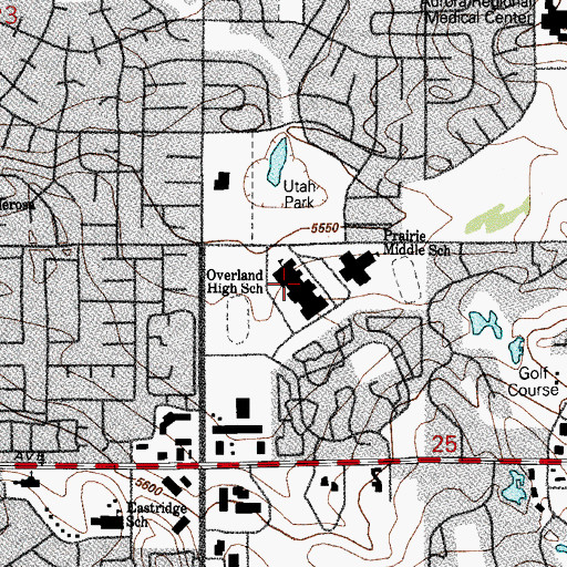 Topographic Map of Overland High School, CO