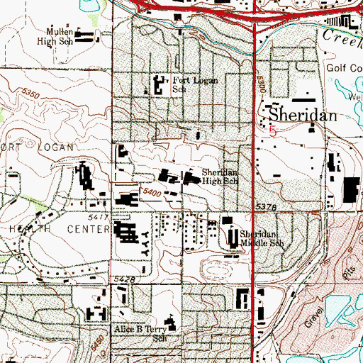 Topographic Map of Sheridan High School, CO