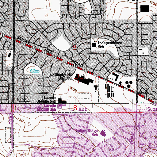 Topographic Map of Smoky Hill High School, CO