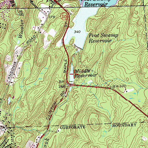 Topographic Map of Middle Reservoir, CT