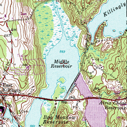 Topographic Map of Middle Reservoir, CT
