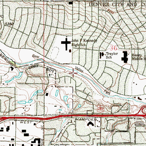 Topographic Map of Bear Valley Park, CO
