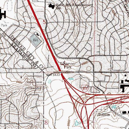Topographic Map of Eastmoor Park, CO