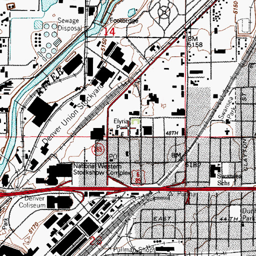 Topographic Map of Elyria Park, CO