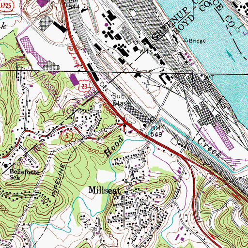 Topographic Map of Bellefonte Iron Furnace, KY