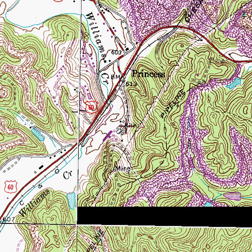 Topographic Map of Princess Railroad Station (historical), KY