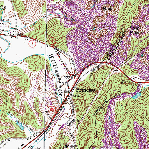 Topographic Map of Princess Iron Furnace (historical), KY