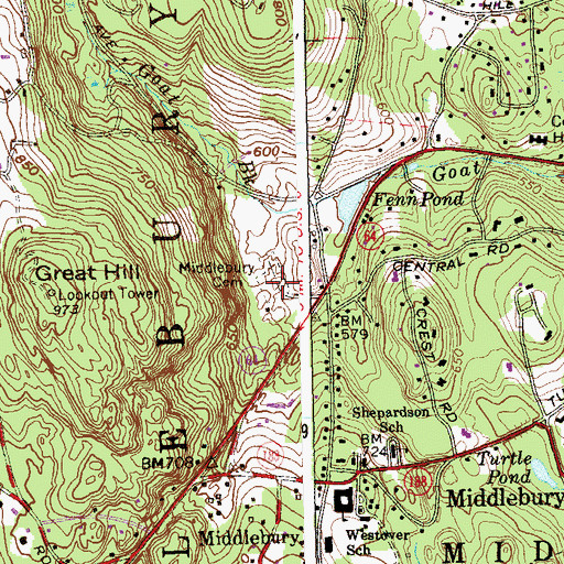 Topographic Map of Middlebury Cemetery, CT