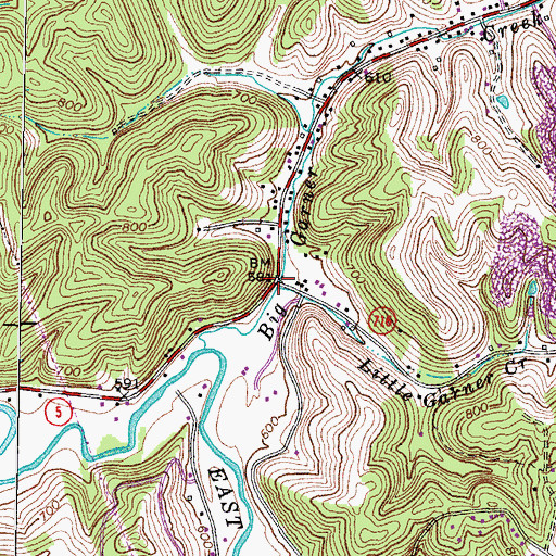 Topographic Map of Little Garner (historical), KY