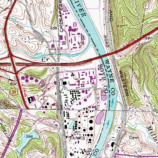Topographic Map of Ashland Oil Refinery, KY