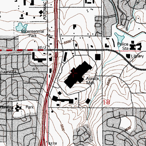 Topographic Map of Aurora Mall Shopping Center, CO