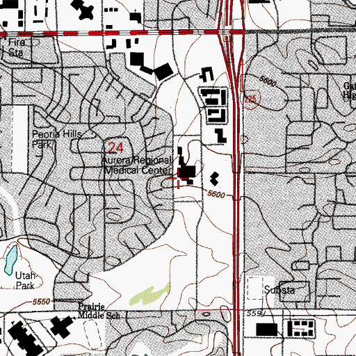 Topographic Map of Medical Center of Aurora, CO