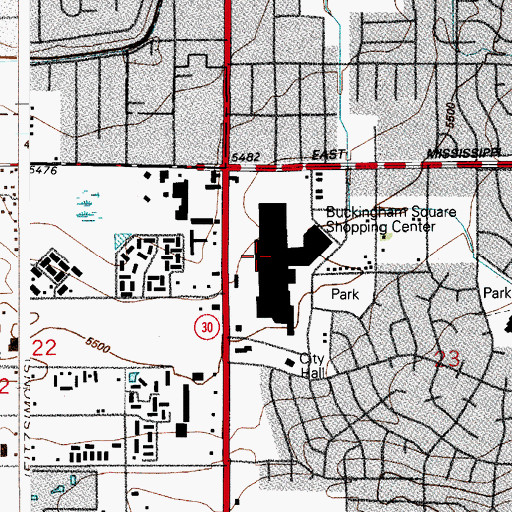 Topographic Map of Buckingham Square Shopping Mall, CO