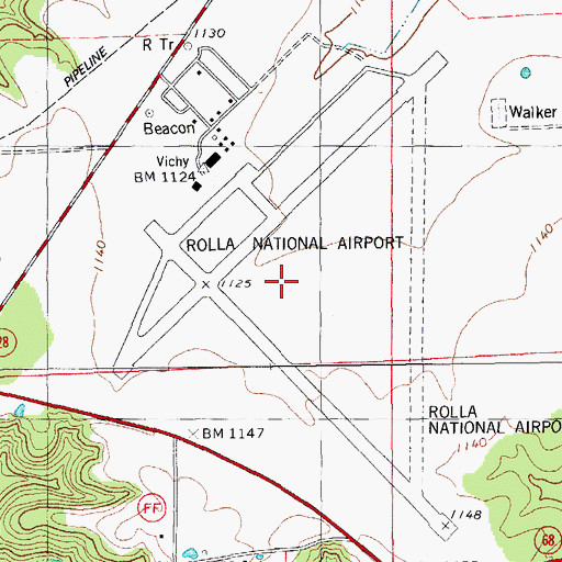 Topographic Map of Vichy Army Air Field (historical), MO