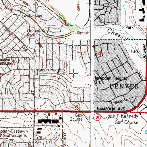 Topographic Map of Hampden Heights Park, CO
