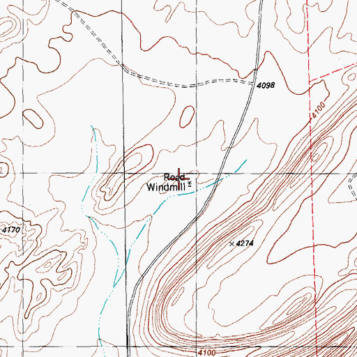 Topographic Map of Road Windmill, TX