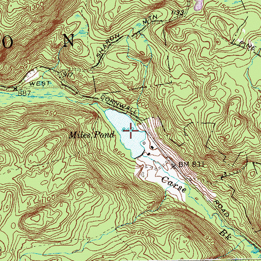Topographic Map of Miles Pond, CT