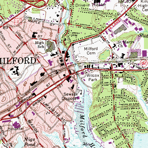 Topographic Map of Milford, CT