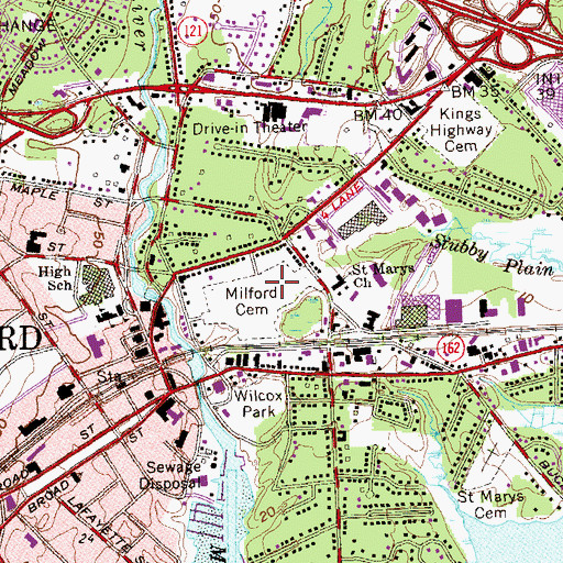 Topographic Map of Milford Cemetery, CT