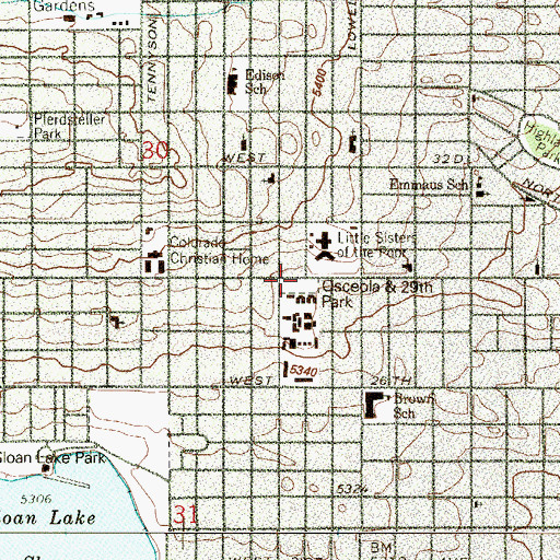 Topographic Map of Osceola And 29th Park, CO