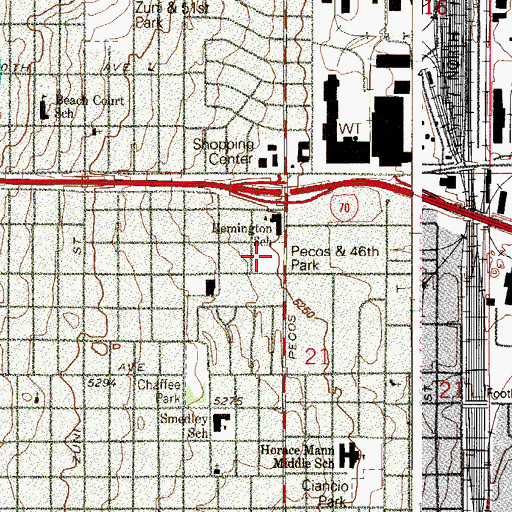 Topographic Map of Pecos And 46th Park, CO