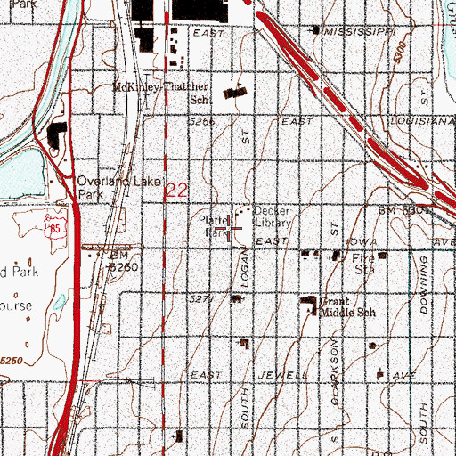 Topographic Map of Platte Park, CO