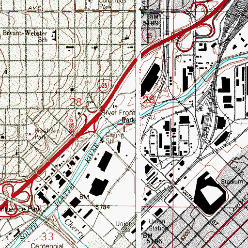 Topographic Map of River Front Park, CO