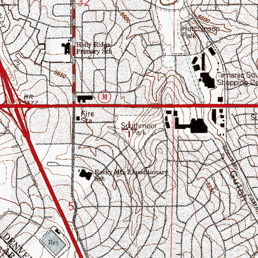 Topographic Map of Southmoor Park, CO