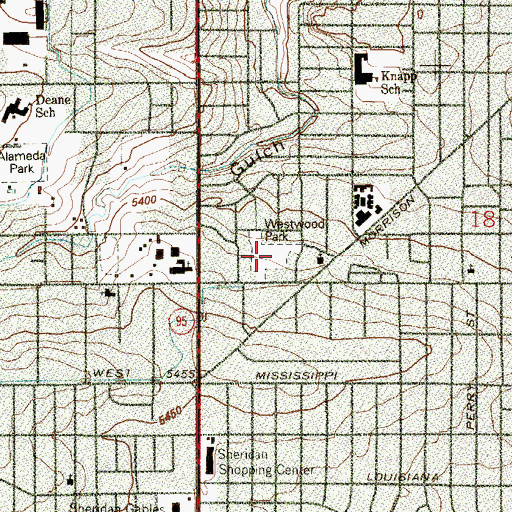 Topographic Map of Westwood Park, CO