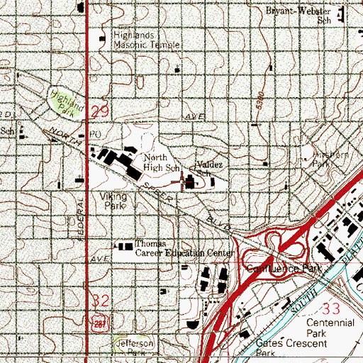 Topographic Map of Jose Valdez Elementary School, CO
